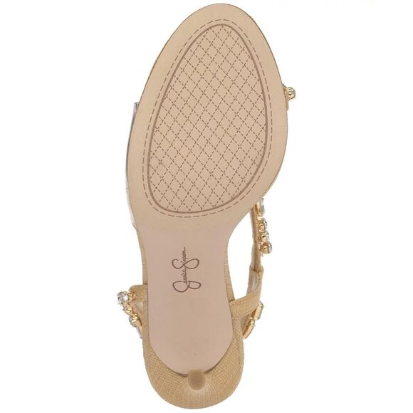 Jessica Simpson Jaycin Rhinestone Dress Strappy Stiletto 9.5 Heels Gold MSRP $99 - Picture 5 of 5